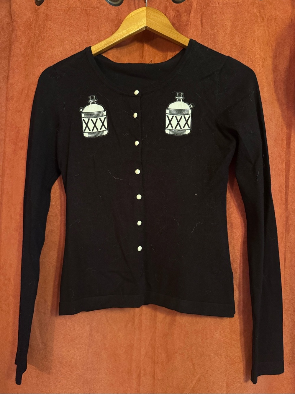 Black Women's Button-Up Cardigan with Jug Patch Detail